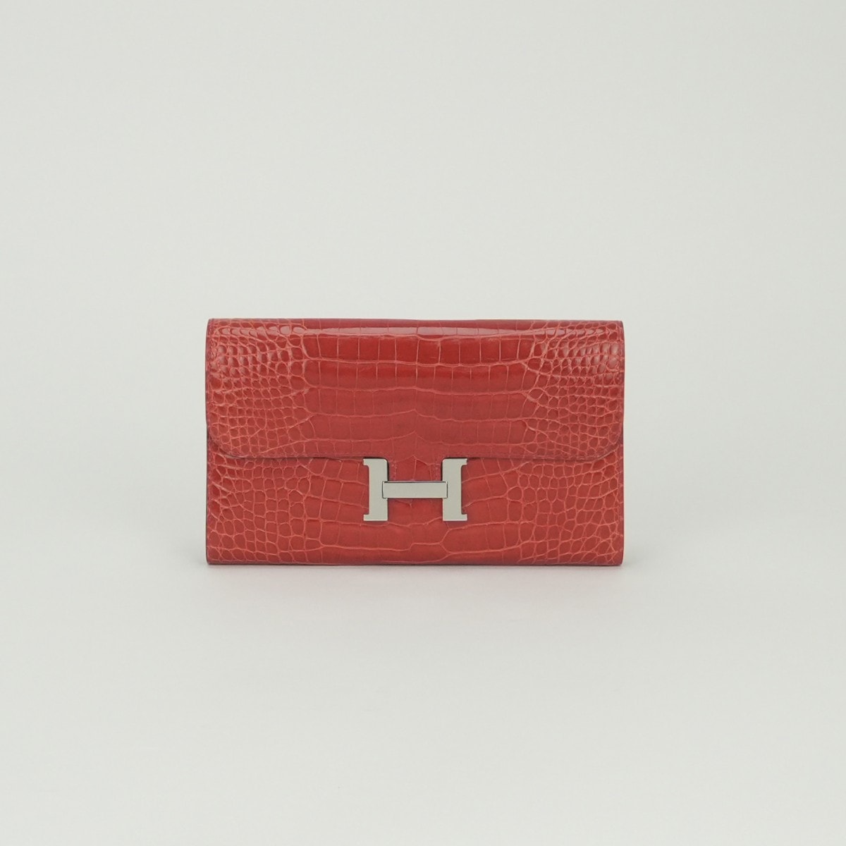 エルメス HERMES コンスタンスロング コンスタンス ロング 財布 長財布 ロングウォレット クロコダイル アリゲーター ゼラニウム Geranium レッド Red 赤 シルバー金具 エキゾチック