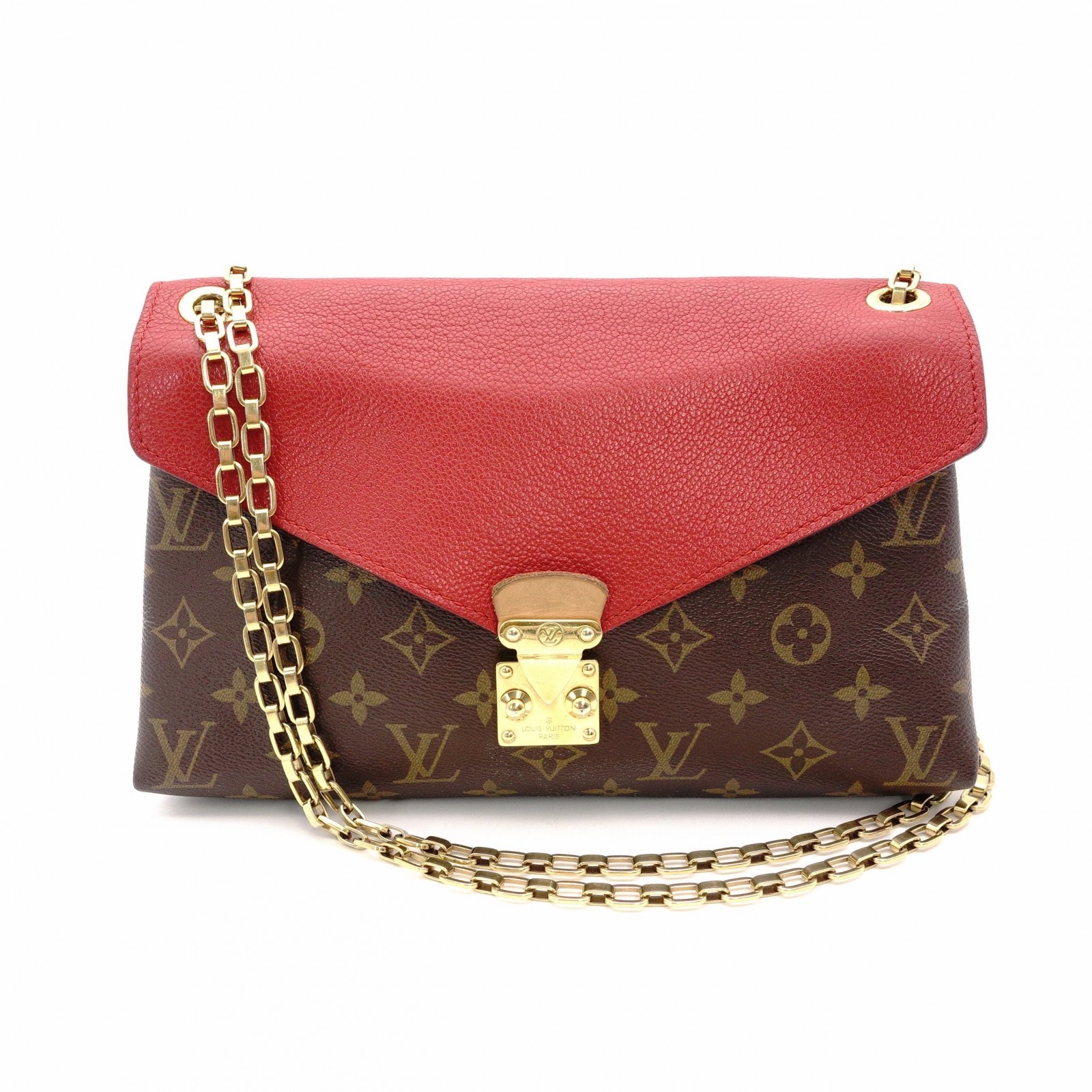 ルイヴィトン パラス モノグラム キャンバス ショルダーバッグ ブラウン×レッド