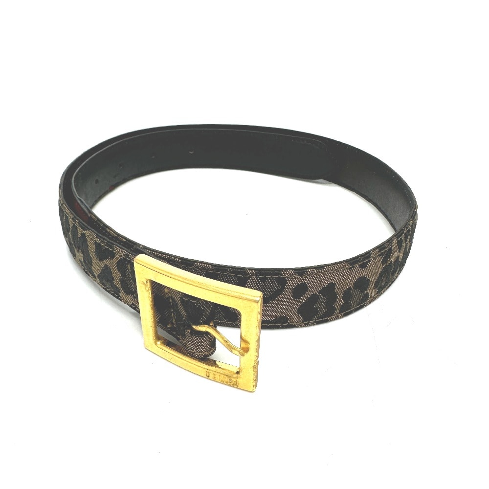 フェンディ FENDI レオパード ベルト キャンバス/レザー ブラウン/レッド