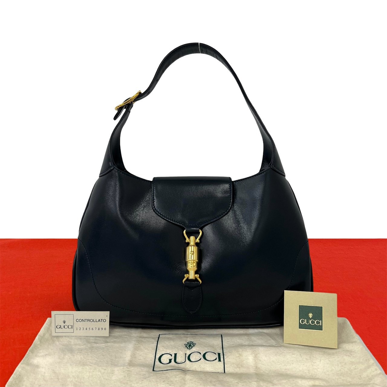 GUCCI グッチ ジャッキー ロゴ 金具 レザー ショルダーバッグ ブラック
57069