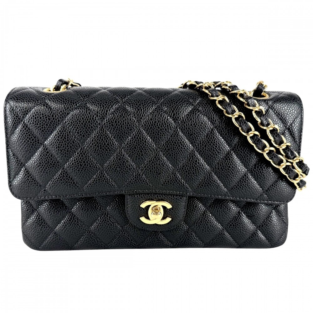 CHANEL シャネル ショルダーバッグ マトラッセ25 ダブルチェーン ココマーク ダブルフラップ 肩掛け 斜め掛け キャビアスキン ブラック 黒 ゴールド金具 レディース 美品【中古品】
