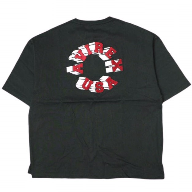 AVIREX アヴィレックス 直営店限定 CIRCLE LOGO SHORT SLEEVE T-SHIRT サークルロゴTシャツ Free BLACK/RED 半袖 サンプル品 トップス g18575