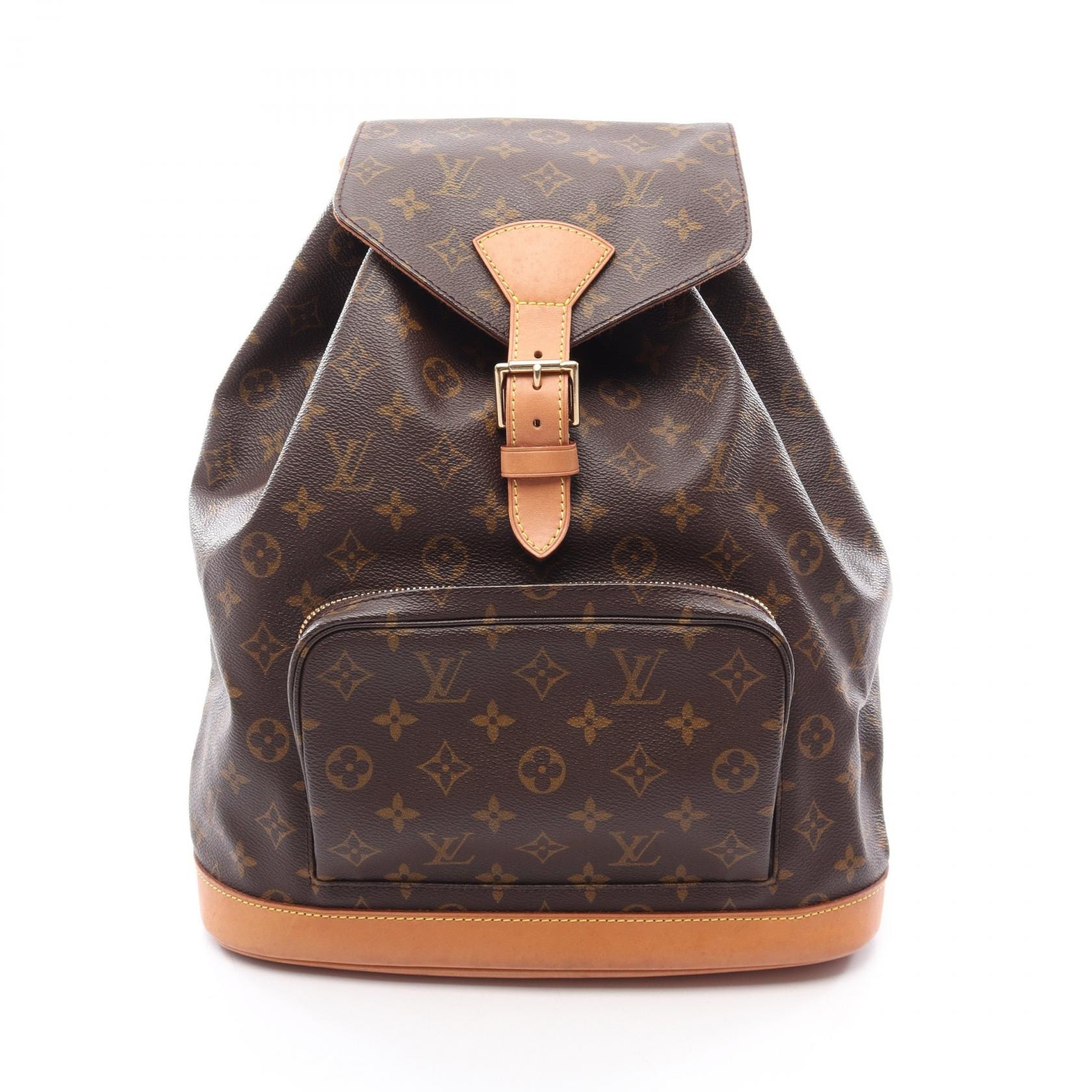 ルイ・ヴィトン LOUIS VUITTON モンスリGM リュックサック バックパック バッグ PVCコーティングキャンバス レザー モノグラム レディース ブラウン系 M51135 【中古】