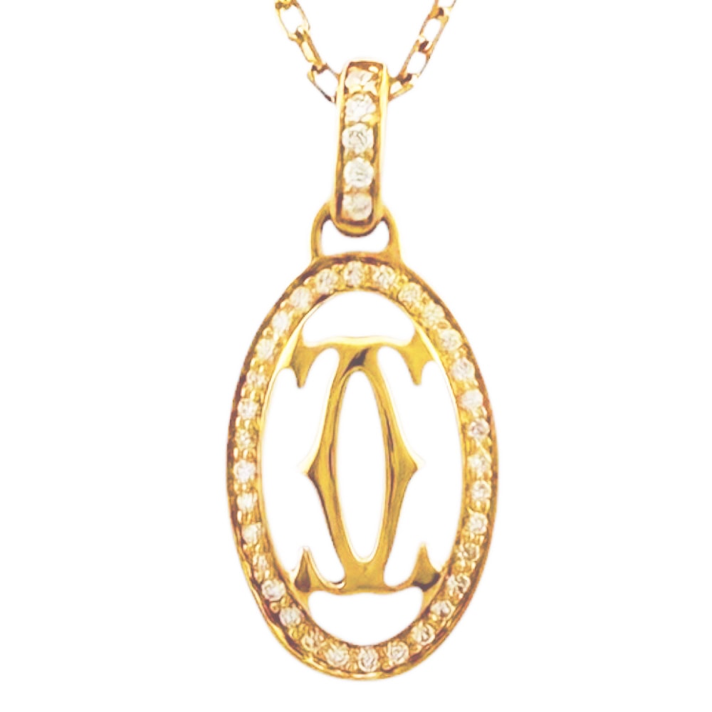 カルティエ ドゥーブルC ネックレス 18金 K18ピンクゴールド ダイヤモンド レディース CARTIER 中古