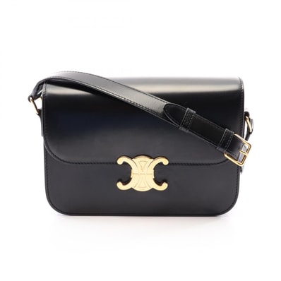 セリーヌ CELINE クラシック トリオンフ ミディアム ショルダーバッグ バッグ レザー レディース ブラック系 【中古】