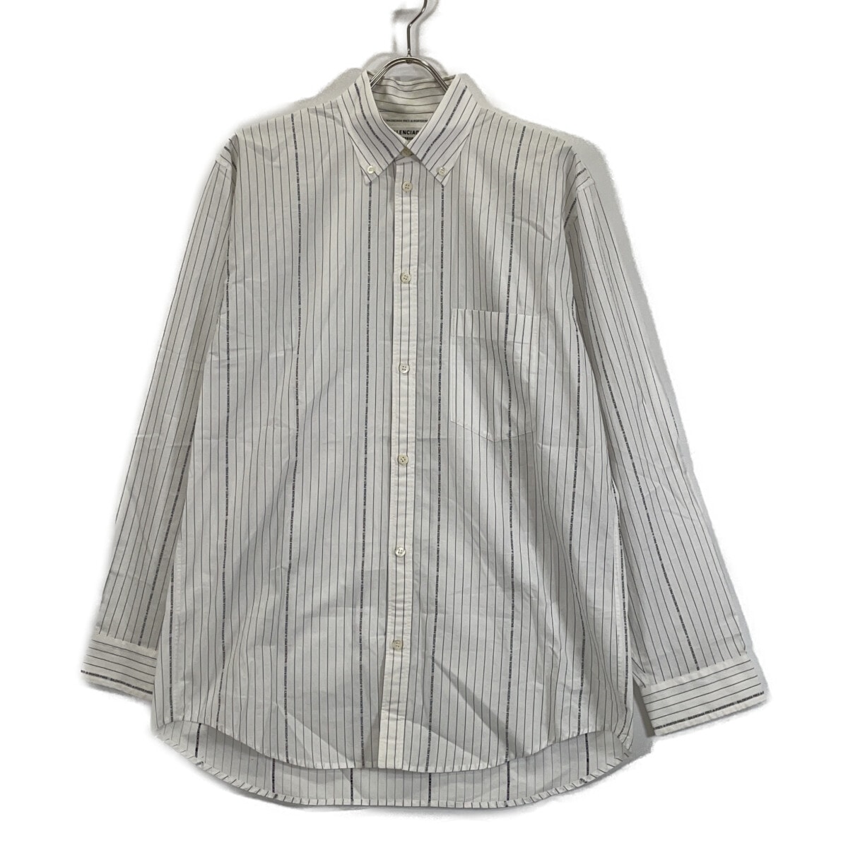 バレンシアガ 658956 ホワイト ロゴ刺繍 長袖シャツ ボタンダウン 34