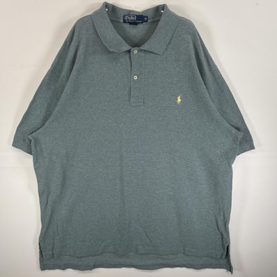 古着 90's/90年代 ポロバイラルフローレン Polo by Ralph Lauren 鹿の子 半袖 ポロシャツ ワンポイント ロゴ 刺繍 大きいサイズ 混色生地 2XB ブルー系 無地 メンズ