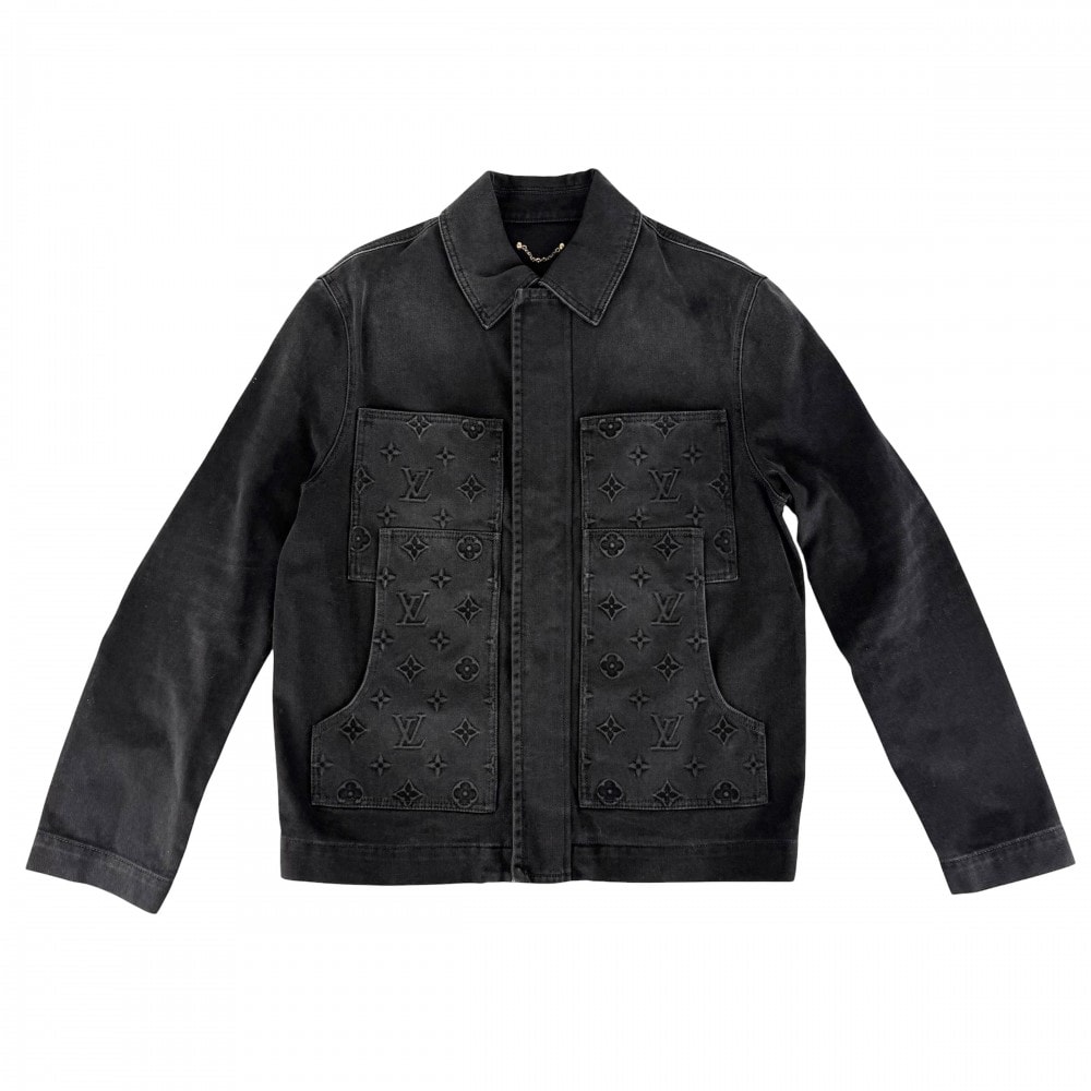 LOUIS VUITTON ルイヴィトン デニムジャケット ワークウェアエンボスモノグラムブルゾン アウター 服 アパレル 48 ブラック 黒 アンティークゴールド金具 コットン    ポリエステル コットン レディース 春 秋【中古品】