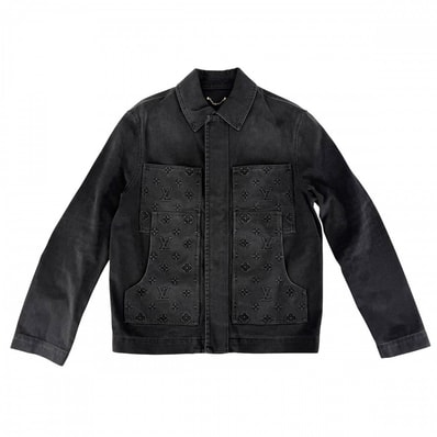 LOUIS VUITTON ルイヴィトン デニムジャケット ワークウェアエンボスモノグラムブルゾン アウター 服 アパレル 48 ブラック 黒 アンティークゴールド金具 コットン ポリエステル コットン レディース 春 秋【中古品】