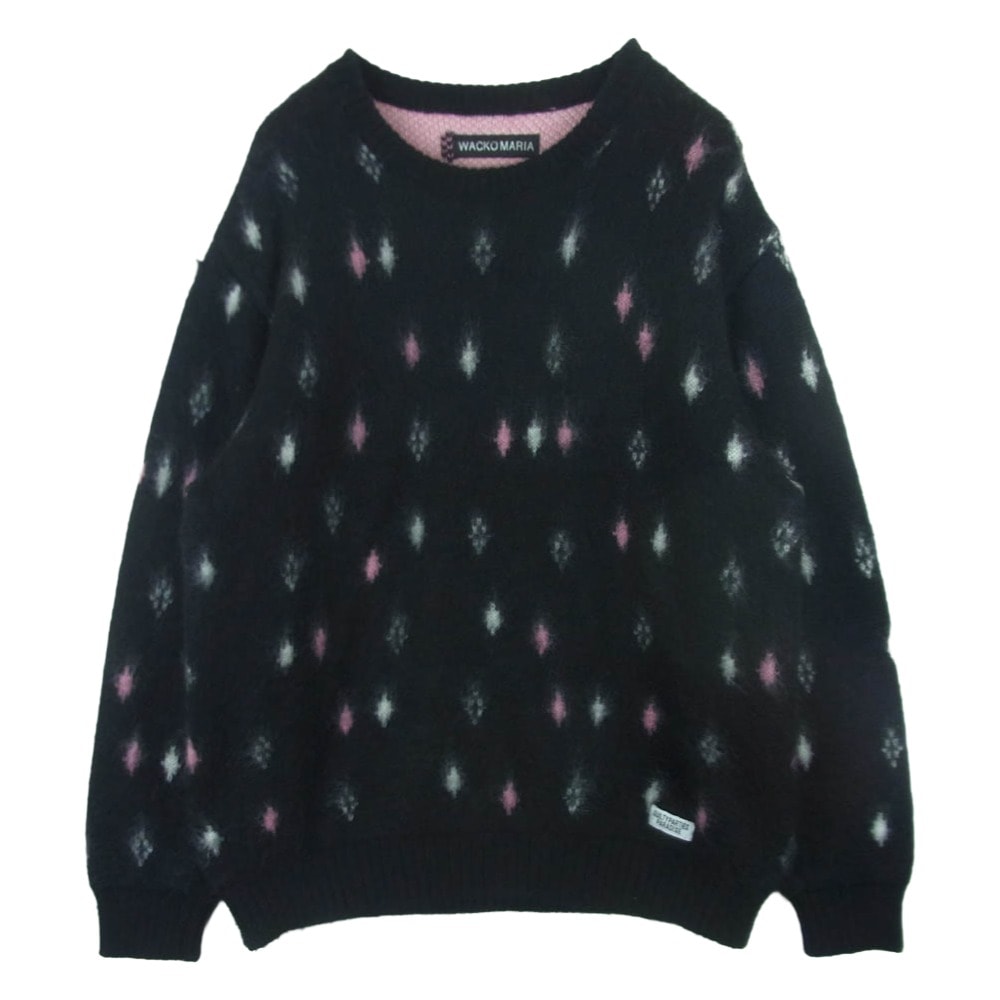 WACKO MARIA ワコマリア 24AW 24FW-WMK-KN19 DIAMOND HEAVY MOHAIR CREW NECK SWEATER ダイアモンド ヘビーモヘア クルーネック セーター ニット ブラック系 L【中古】
