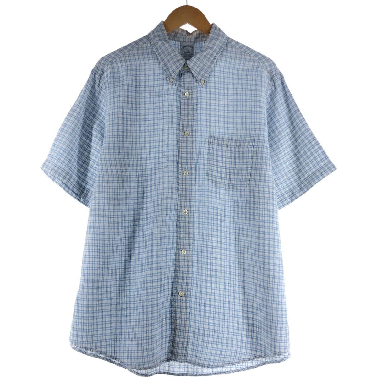 古着 ブルックスブラザーズ Brooks Brothers 1818 チェック柄 半袖 リネン ボタンダウンシャツ メンズXL相当/eaa539756