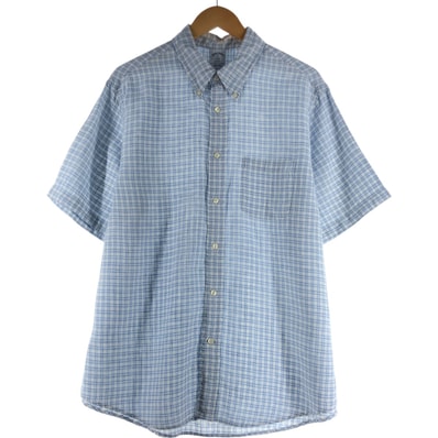 古着 ブルックスブラザーズ Brooks Brothers 1818 チェック柄 半袖 リネン ボタンダウンシャツ メンズXL相当/eaa539756