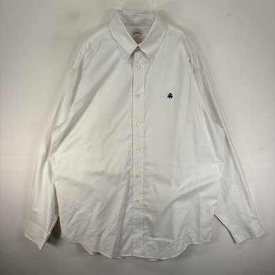 古着 ブルックスブラザーズ Brooks Brothers 長袖シャツ ボタンダウン ワンポイント 刺繍ロゴ L ホワイト系 無地 メンズ