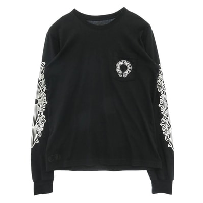 CHROME HEARTS クロムハーツ(原本無) Horseshoe L/S Tee バックホースシュー 袖フローラル プリント ロングスリーブ 長袖 Tシャツ カットソー ブラック系 L【中古】
