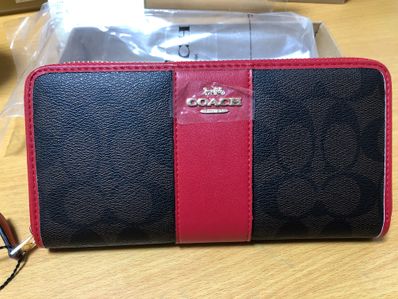 COACH Signature Canvas Accordion Zip Wallet "Red"