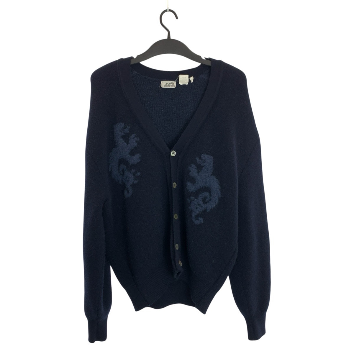 美品 HERMES エルメス ドラゴン サイズM ネイビー ウール ポリウレタン/ ニットカーディガン 602740 【中古】