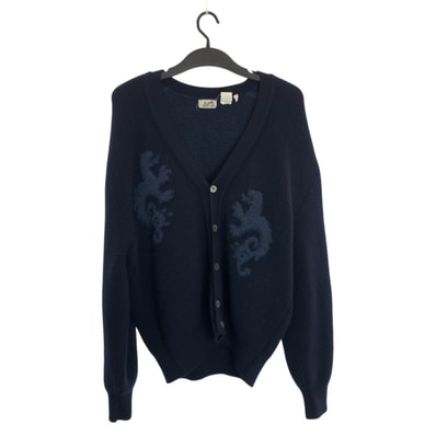 美品 HERMES エルメス ドラゴン サイズM ネイビー ウール ポリウレタン/ ニットカーディガン 602740 【中古】
