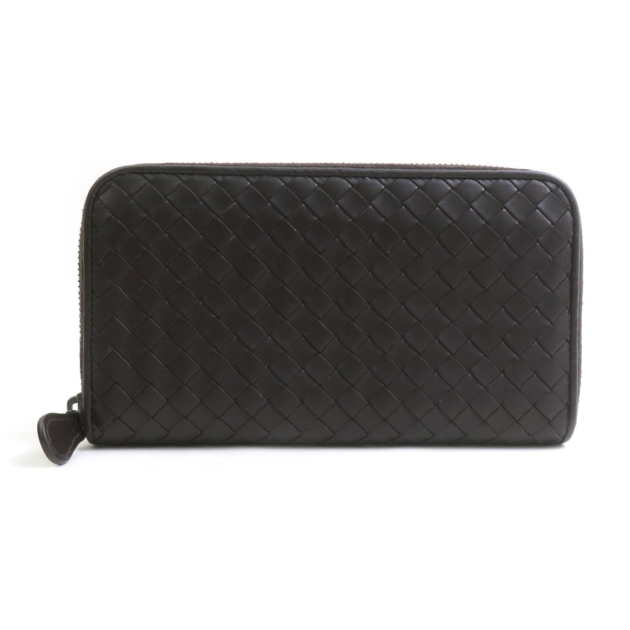 ボッテガヴェネタ BOTTEGAVENETA ラウンドファスナー長財布 イントレチャート レザー ブラウン ユニセックス【中古】 56929j