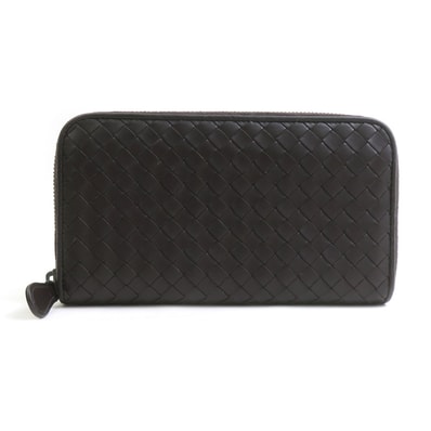 ボッテガヴェネタ BOTTEGAVENETA ラウンドファスナー長財布 イントレチャート レザー ブラウン ユニセックス【中古】 56929j