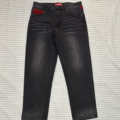 Supreme Leopard Faux Fur Loose Fit Jean "Washed Black"