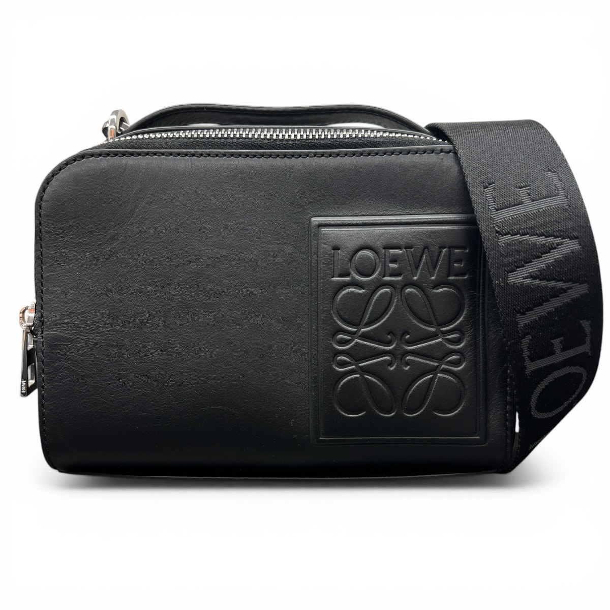 LOEWE 極美品 カメラバッグ 2way ショルダーバッグ ハンドバッグ C565R41X04 カーフ レザー ブラック アナグラム クロスボディ ポシェット ミニバッグ ユニセックス Aランク 中古 鑑定済 ロエベバッグ