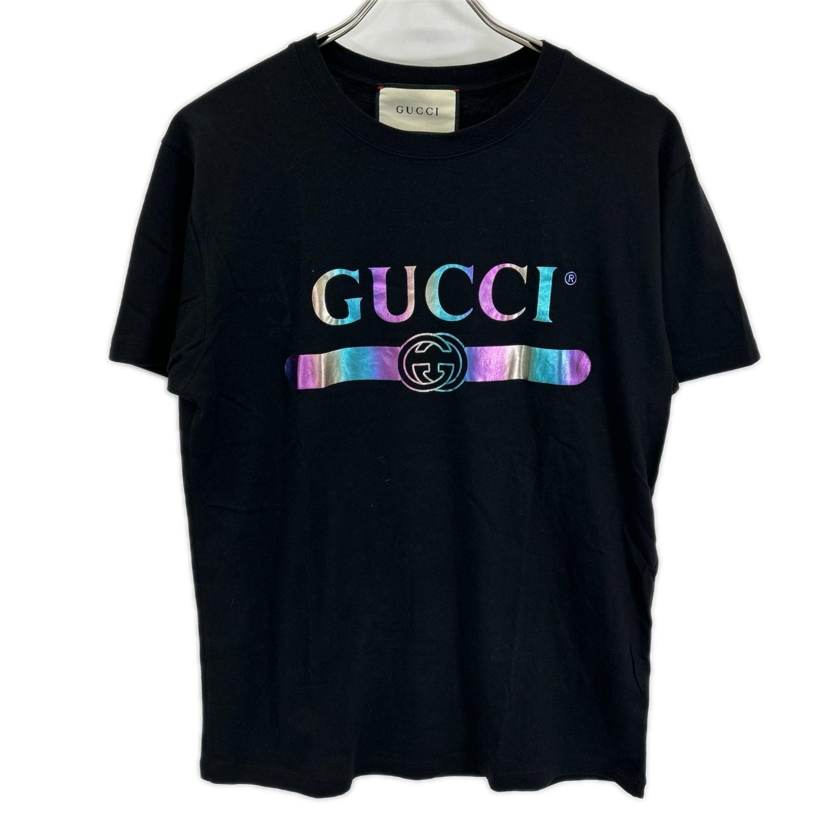 グッチ 548334 XJA09 ブラック メタリック ロゴプリント  Tシャツ XS