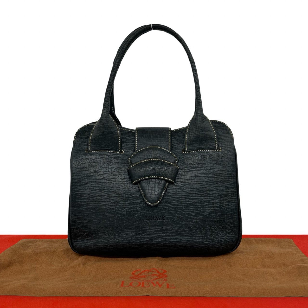 LOEWE ロエベ バルセロナ ロゴ 刻印 レザー ハンドバッグ ネイビー
 06324