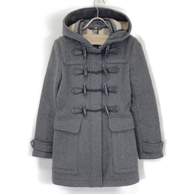 バーバリーブリット 3982975 グレー 裏地ノバチェック ウール ダッフルコート 32