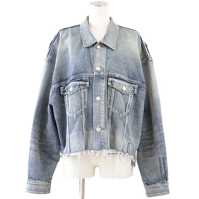 美品 バレンシアガ 2022年製 破壊デザイン デニム ジャケット レディース インディゴ 1 BALENCIAGA