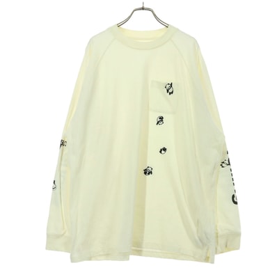graniph グラニフ 刺繍 アニマル柄 パンダ 長袖 Tシャツ XL アイボリー系 ロンT