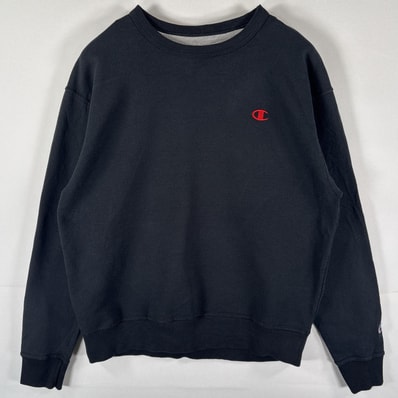 古着 チャンピオン Champion スウェット トレーナー プルオーバー ワンポイントロゴ刺繍 クルーネック L ブラック メンズ