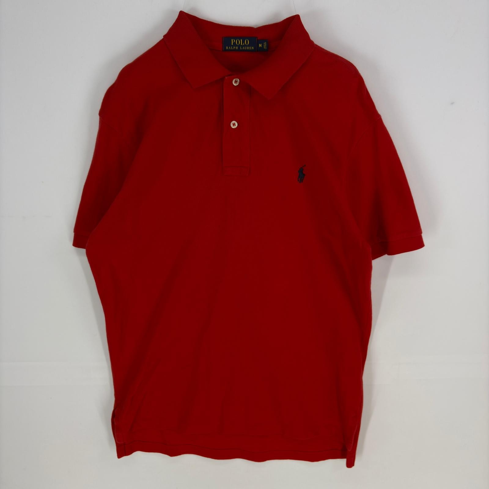 古着 ポロ・ラルフローレン POLO RALPH LAUREN 半袖シャツ ワンポイント 刺繍ロゴ ポロシャツ M  レッド系 メンズ