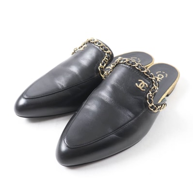 未使用品 シャネル ミュール ブラック レディース 37.5 19A G34926