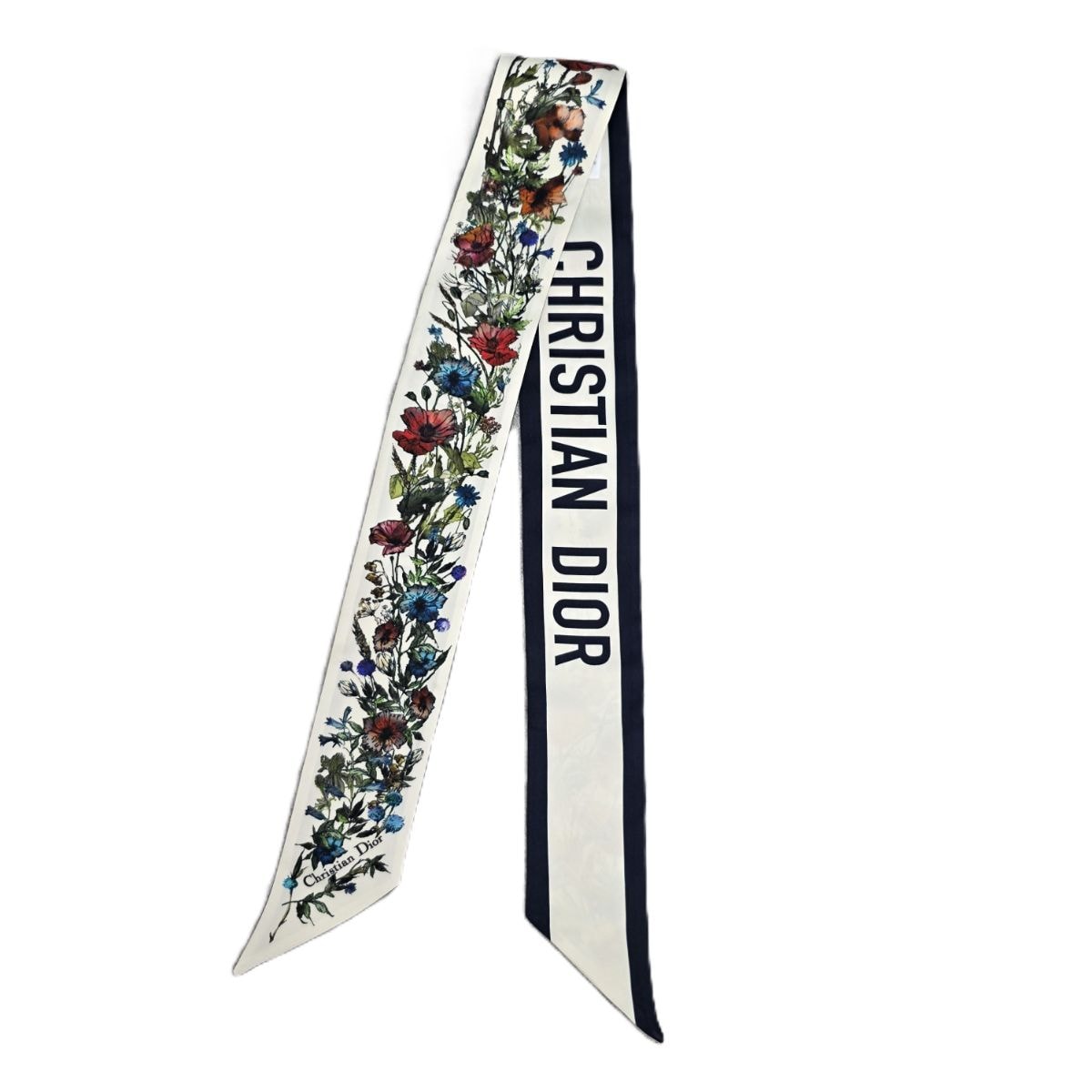 Christian Dior クリスチャンディオール D-MILLEFIORI ミルフィオリ ミッツァ スカーフ 花柄 ロゴ リボン スカーフ 15MIF106I611 シルク ホワイト レディース【中古】