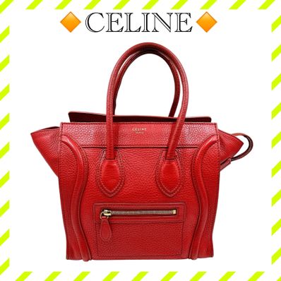 良品 セリーヌ レザー ラゲージ マイクロショッパー ハンドバッグ レディース