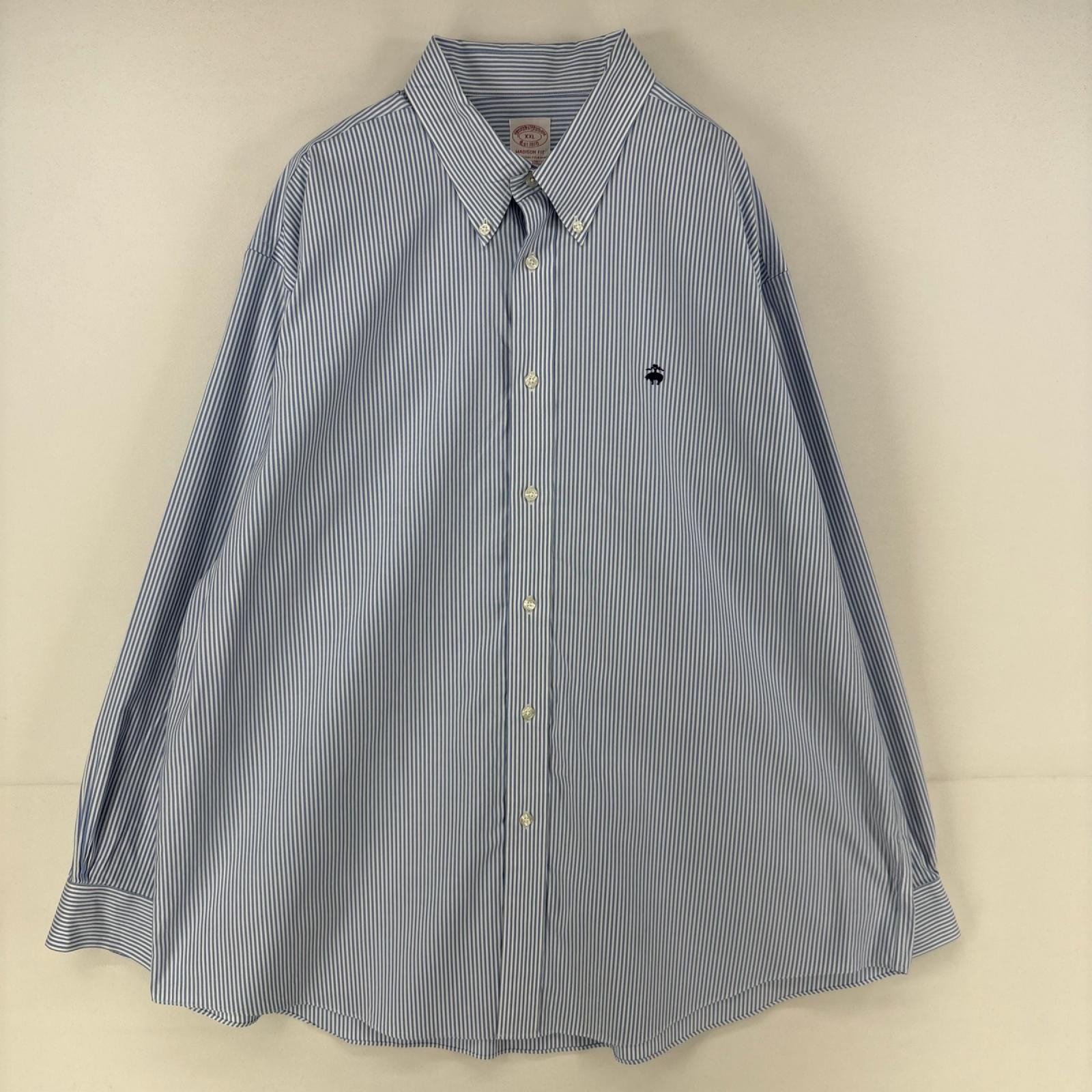 古着 ブルックスブラザーズ Brooks Brothers 長袖シャツ ボタンダウン ワンポイント 1818 大きいサイズ 2XL ブルー ストライプ メンズ