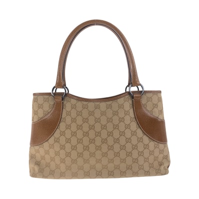 美品 GUCCI グッチ ベージュ ブラウン シルバー金具 GGキャンバス トートバッグ ショルダーバッグ 504018 【中古】