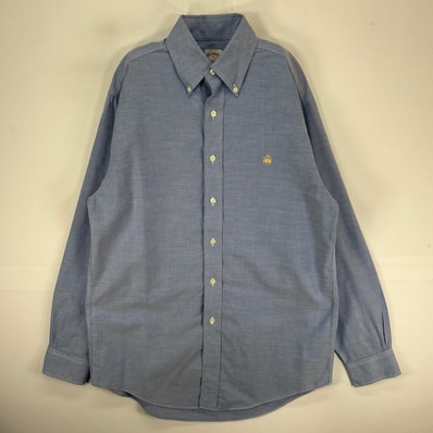 古着 ブルックスブラザーズ Brooks Brothers 長袖シャツ ボタンダウン ワンポイント M ブルー系 無地 メンズ
