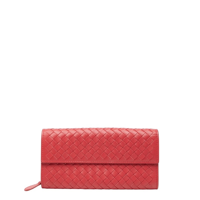 ボッテガヴェネタ イントレチャート 長財布 レッド レザー レディース BOTTEGAVENETA 【中古】