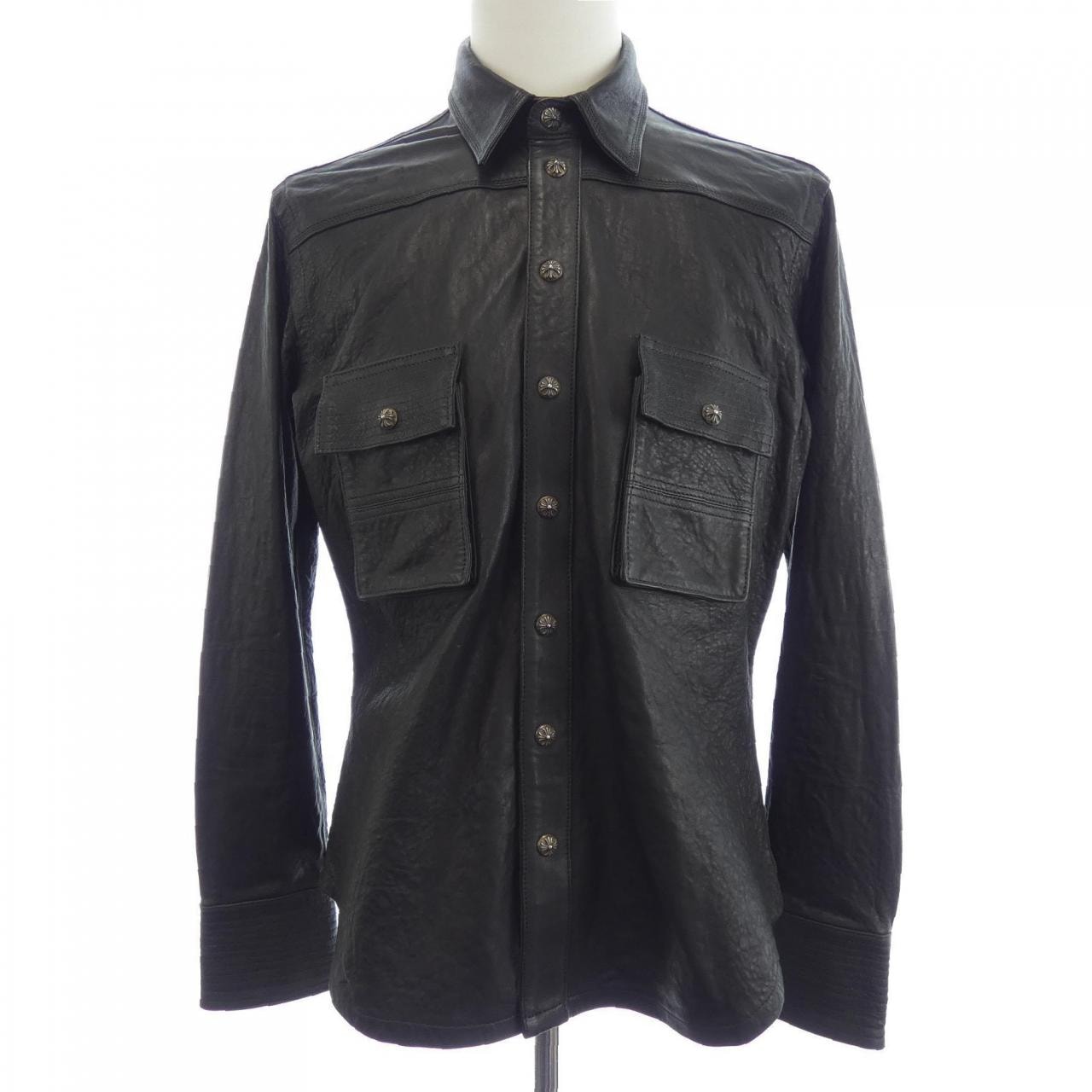 Chrome Hearts Cross Ball Button Military Leather L/S Shirt "Black"