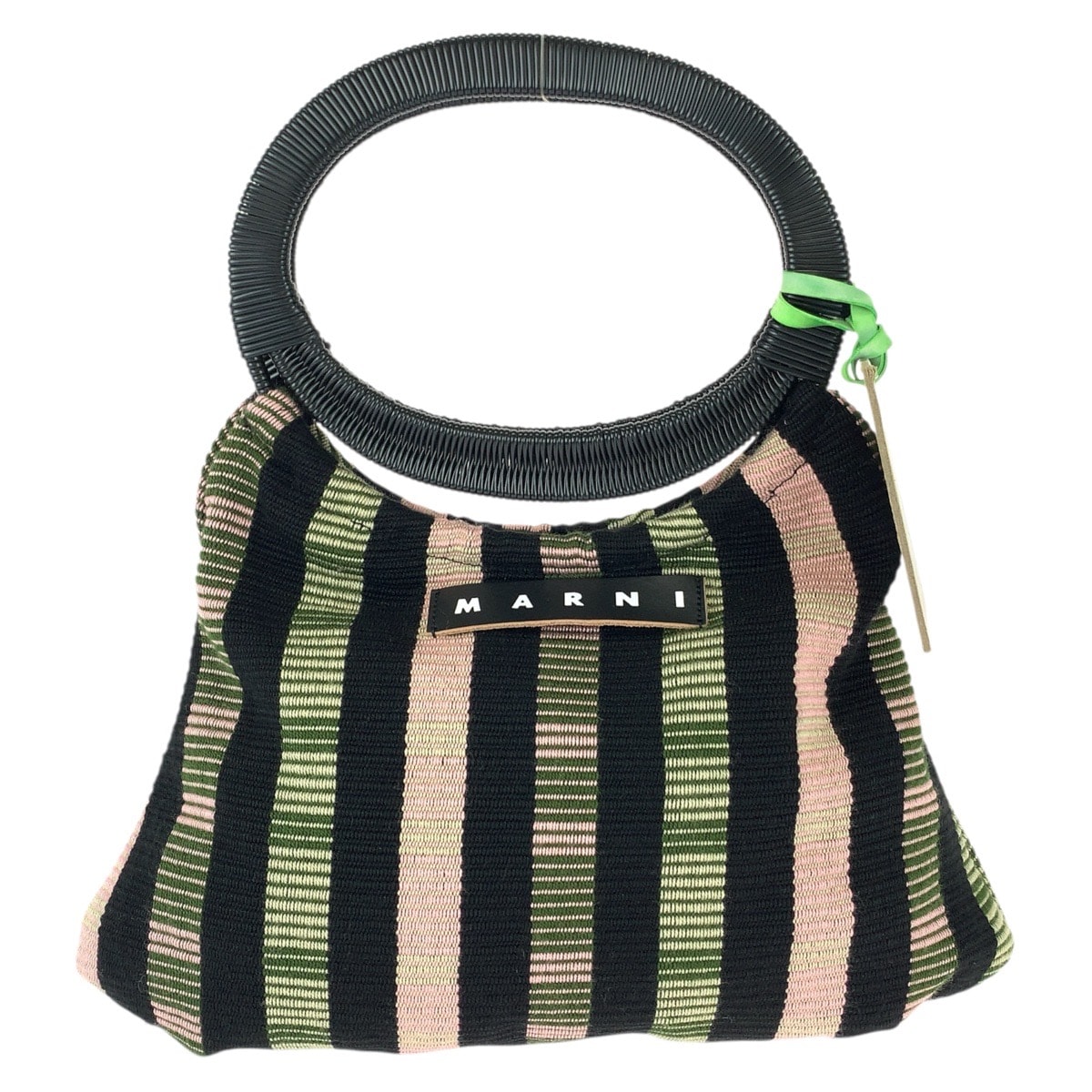 美品 MARNI マルニ MARNI MARKET BOAT BAG ブラック グリーン ピンク コットン プラスチック/ ハンドバッグ 603710 【中古】