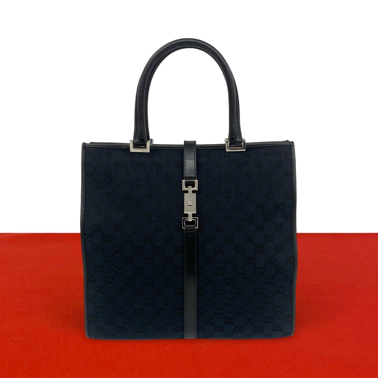 GUCCI グッチ ジャッキー 金具 GG 柄 キャンバス レザー ハンドバッグ ブラック
200-3