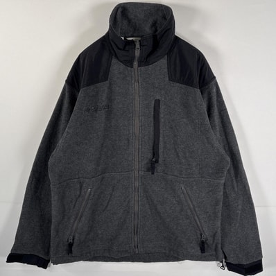 古着 コロンビア Columbia フリースジャケット フルジップ ドローコード ワンポイントロゴ刺繍 JPN M ブラック グレー ツートン メンズ