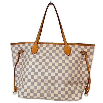 本物保証 LOUIS VUITTON ルイ・ヴィトン ネヴァーフル トートバッグ ブルーグレー アイボリー PVCコーティングキャンバス/本革/牛革 Neverfull ダミエ・アズール レディース