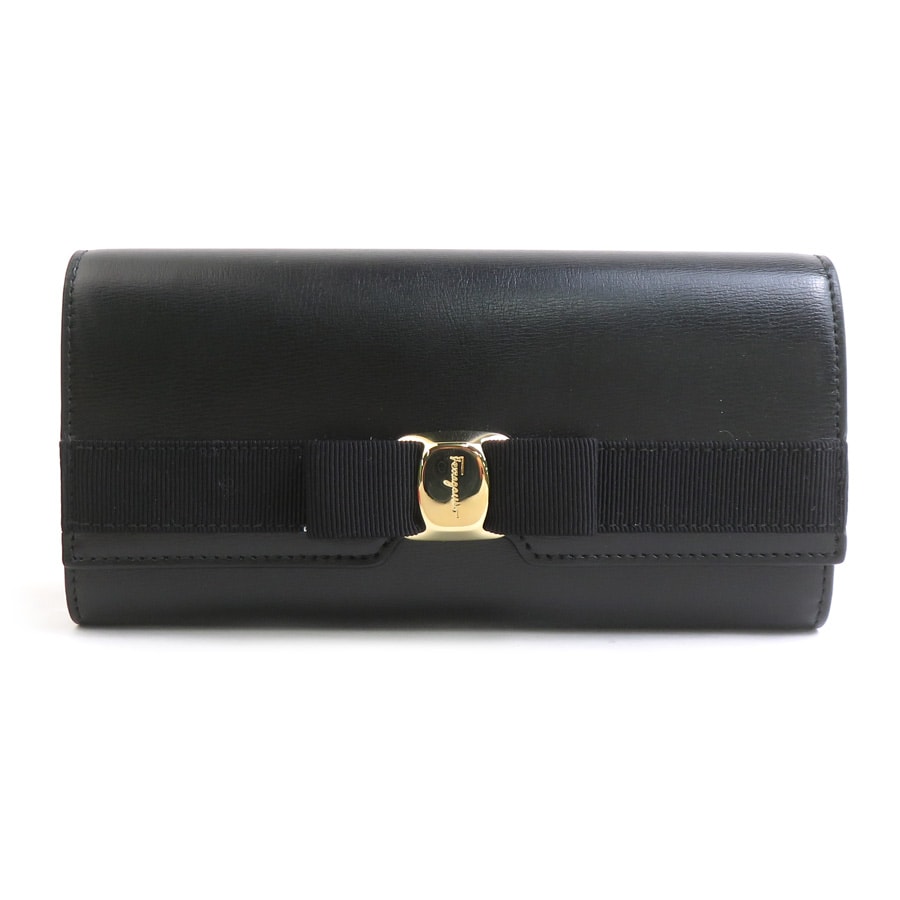 サルヴァトーレフェラガモ Salvatore Ferragamo 長財布 ヴァラリボン レザー ブラック レディース【中古】 56578a