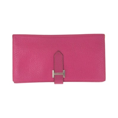 美品 HERMES エルメス ベアン スフレ ピンク シルバー金具 ヴォーエプソン 長財布 ロングウォレット □K刻印 601432 【中古】