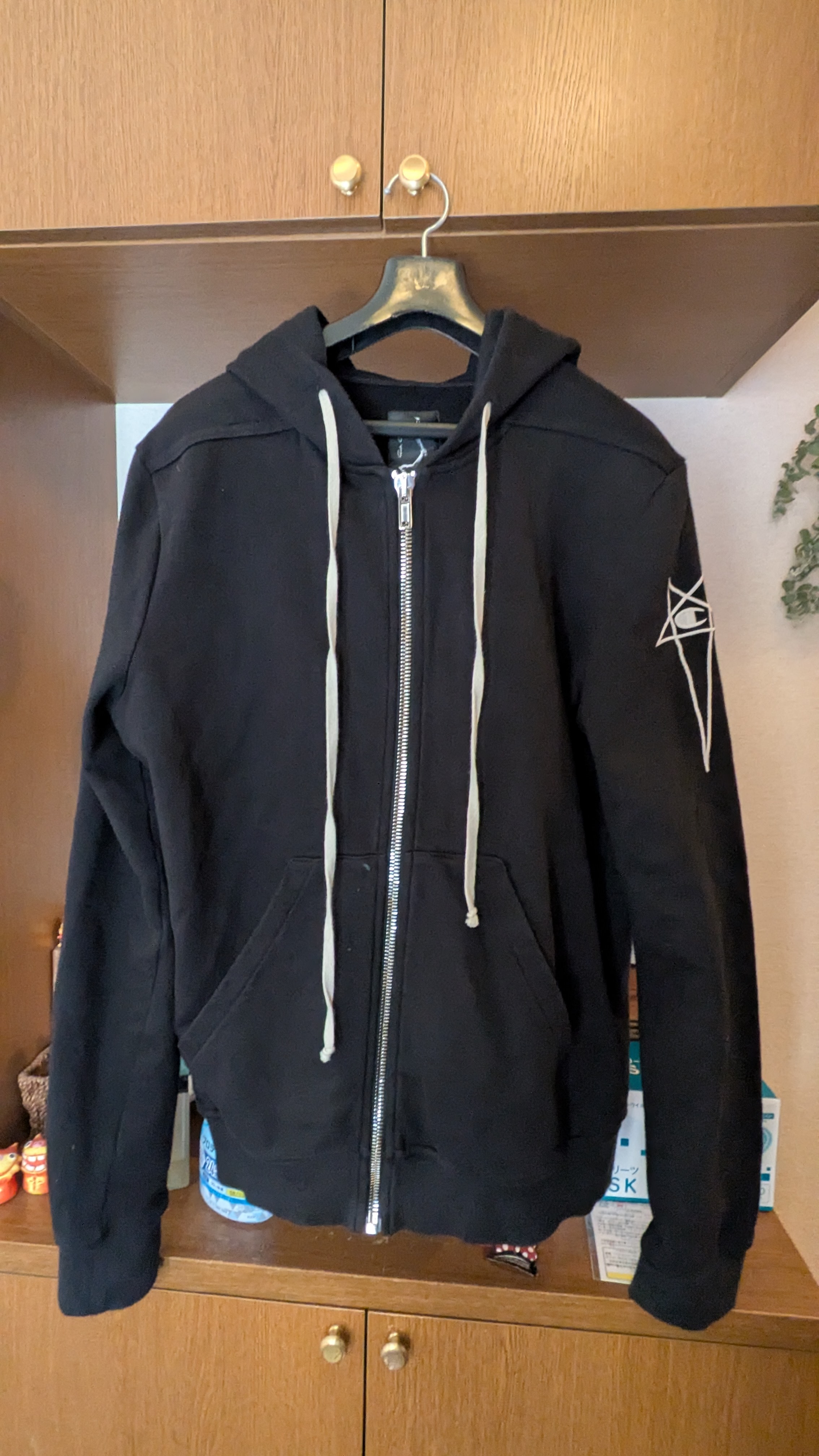 リックオウエンス x チャンピオン ロゴ ドローストリング ジッパー パーカー "ブラック"