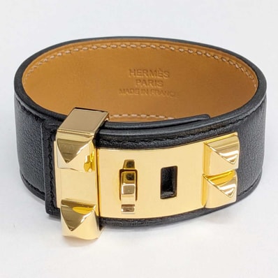 HERMES エルメス コリエドシアン アス ドゥ クール ブレスレット レザー メタル ブラック ゴールド Z刻印 レディース【中古】