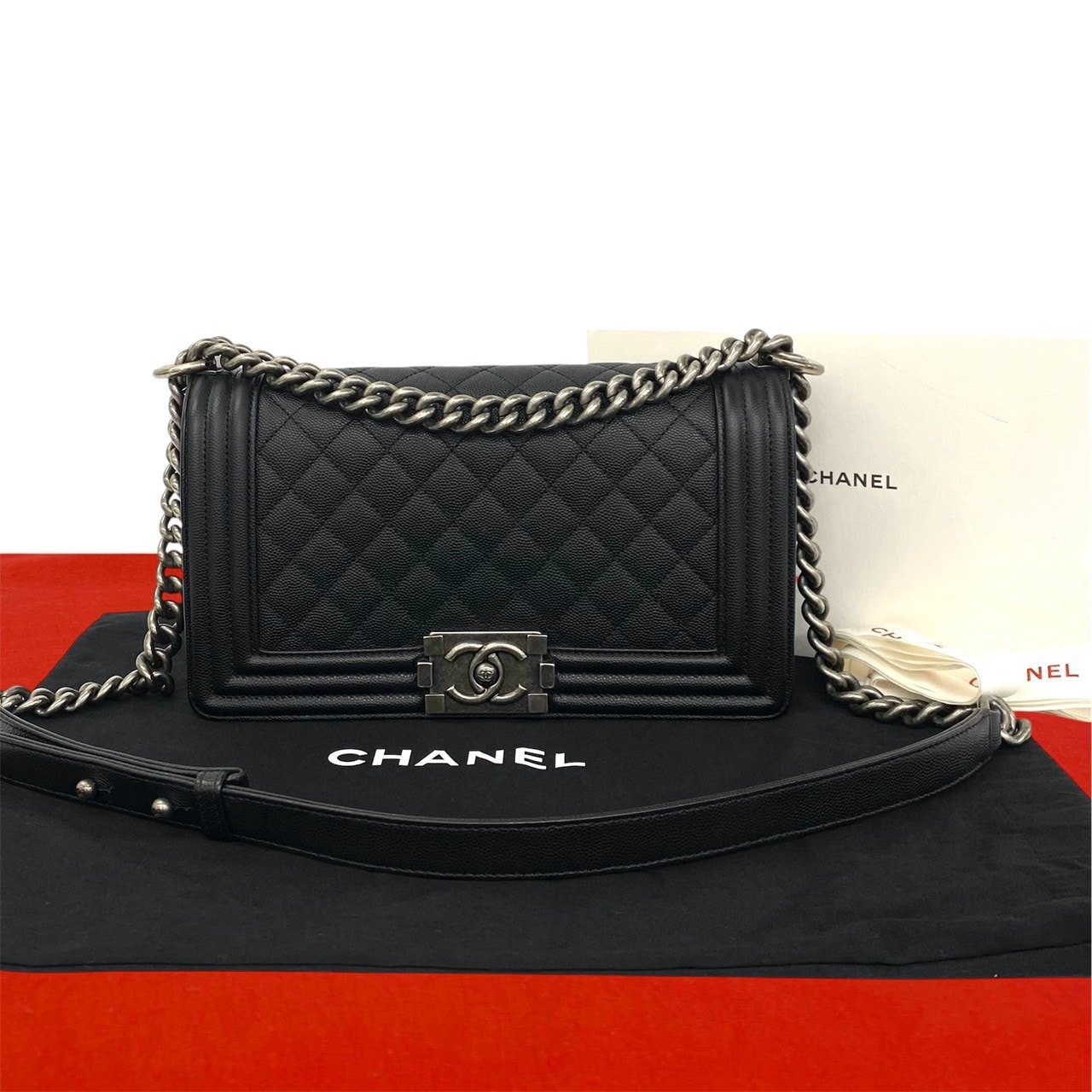 CHANEL シャネル ボーイシャネル ココマーク 金具 キャビアスキン ショルダーバッグ ブラック
37215