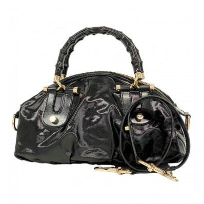 ★SALE【6db1659-k】グッチ ハンドバッグ バンブー 189869 PVC ブラック シャンパンゴールド金具 2wayバッグ【中古】レディース